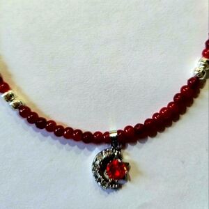 DESIGNER ORIGINAL SUN &MOON CZ BLING CLARET RUBY RED PENDANT SILVER ACCENT...